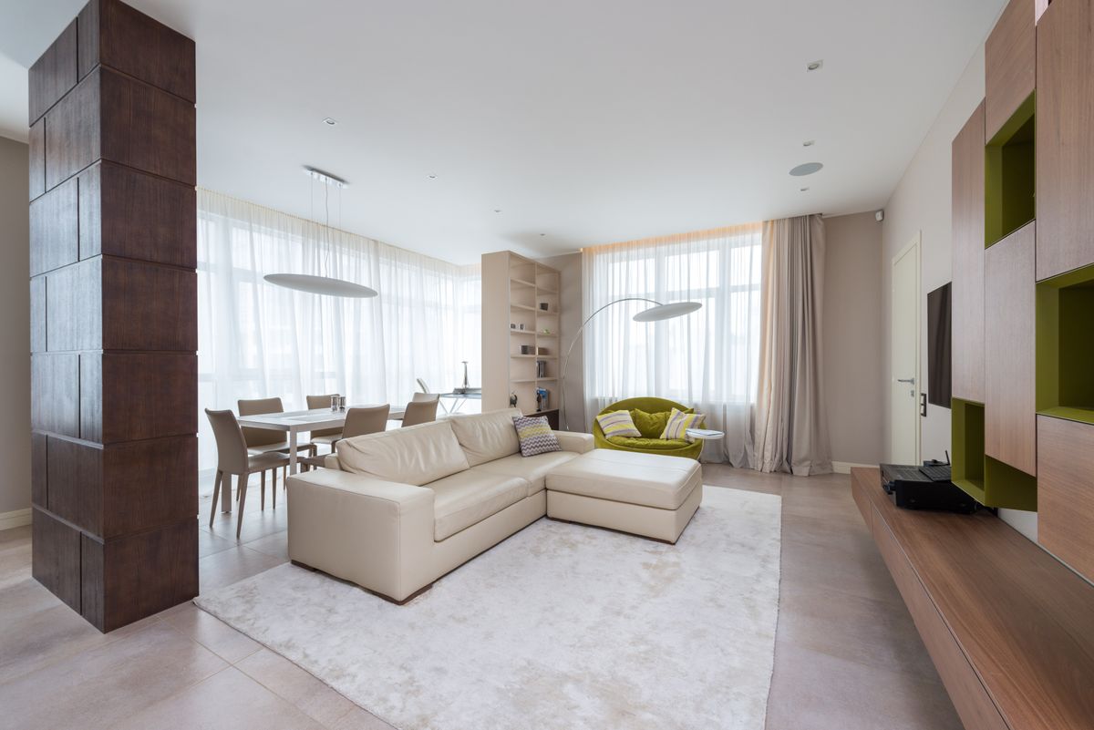 Bright, freshly cleaned open-plan living space with sunlight